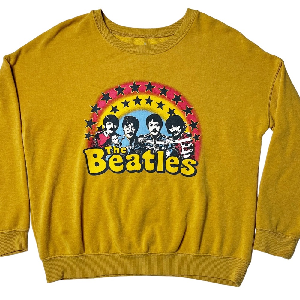 The Beatles Crewneck Long Sleeve Pullover Graphic Sweatshirt Gold Women’s Sz M